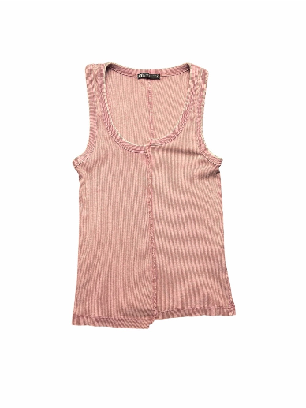 Zara Women's Size M Pink Cotton Knit Ribbed Scoop Neck Stretch Tank Top